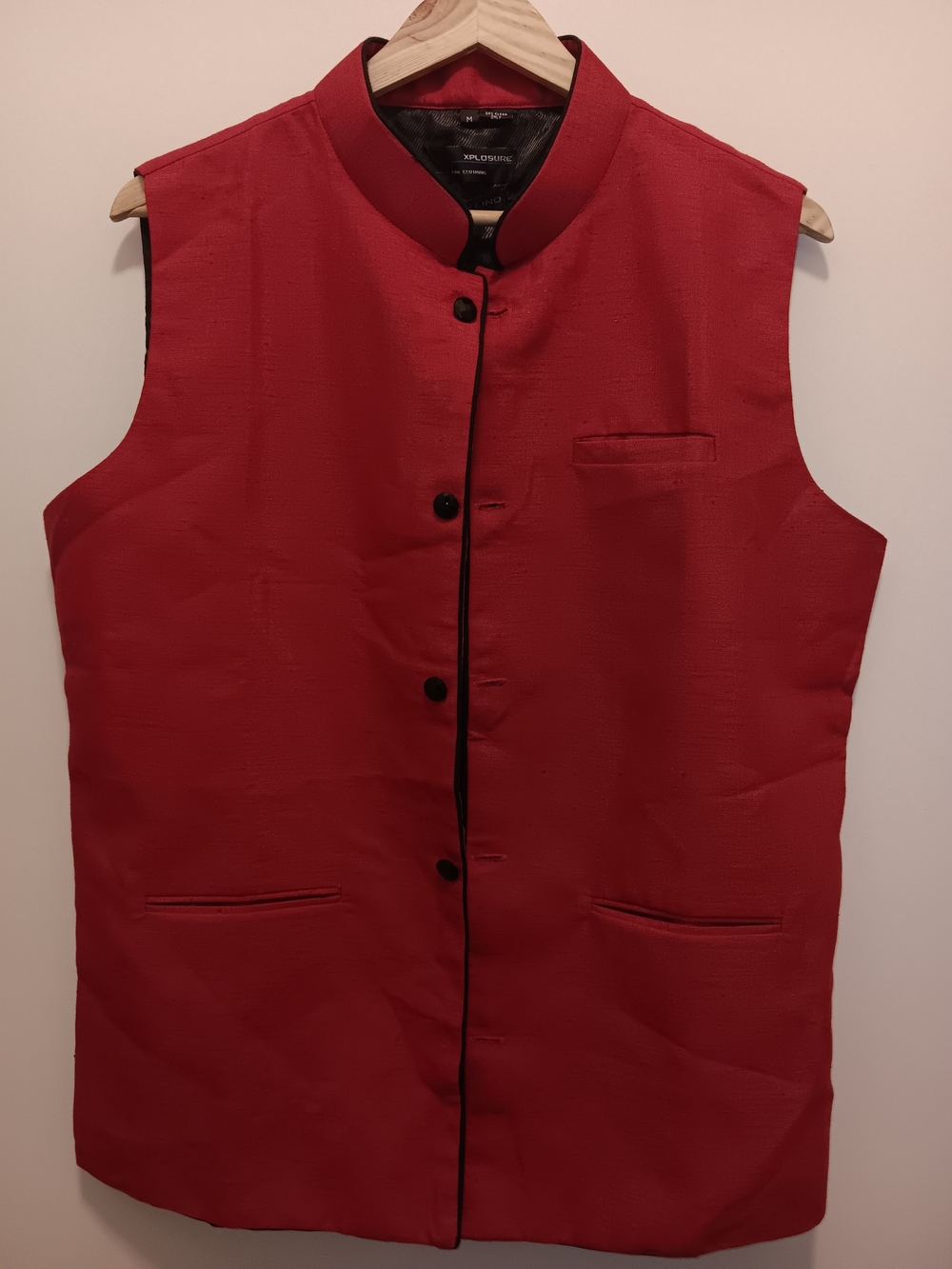 Classic Red Nehru Collar Button-Front Vest
